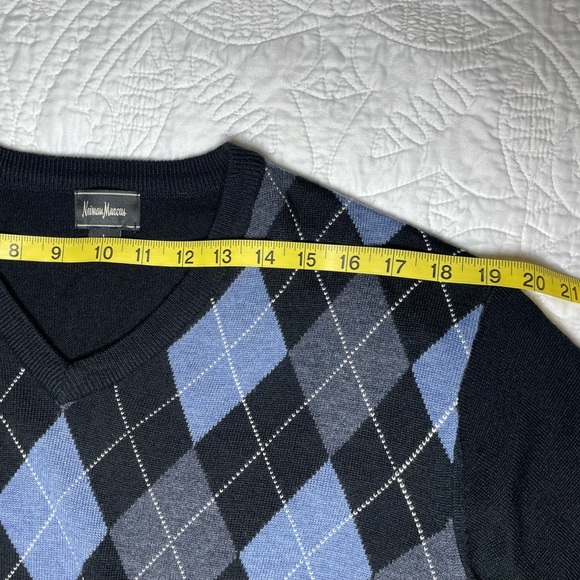 Neiman Marcus Wool Blend Argyle Sweater Men’s Size Large Black Blue Gray - Picture 4 of 9